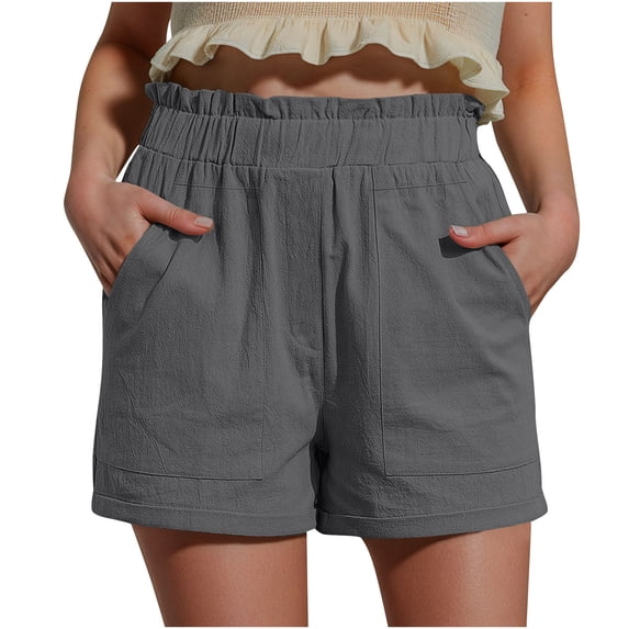 Besolor Summer Shorts for Women Ruffle Elastic High Waist Casual Loose Straight Leg Loungewear Shorts with Pockets