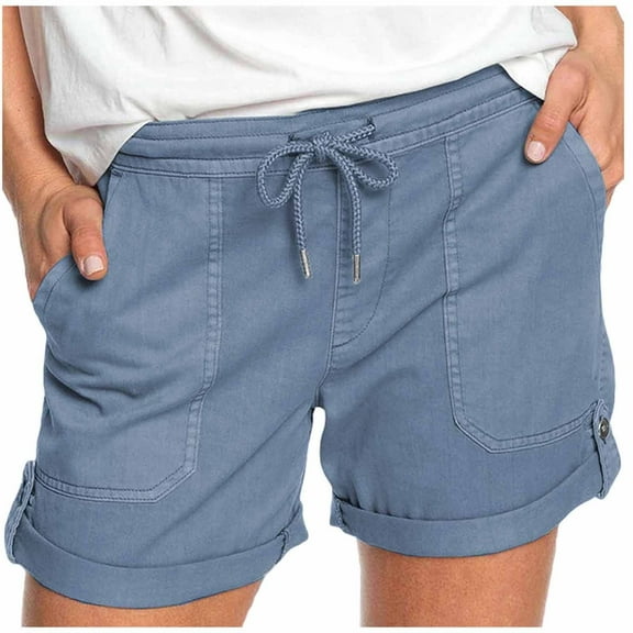 Besolor Summer Shorts for Women Casual High Waist Drawstring Roll up Bermuda Beach Hiking Lounge Shorts with Pockets