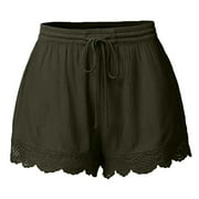Besolor Summer Shorts for Women Trendy Lace Trim Elastic Waist Drawstring Plus Size Casual Beach Vacation Shorts