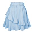 thumbnail image 1 of Besolor Summer Skirt for Women Boho Elastic High Waist Solid Color Ruffle Casual A Line Flowy Beach Short Mini Skirts, 1 of 4