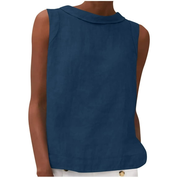 Besolor Summer Tank Tops for Women Casual Round Neck Sleeveless T-Shirts Solid Color Loose Basic Blouse Tees