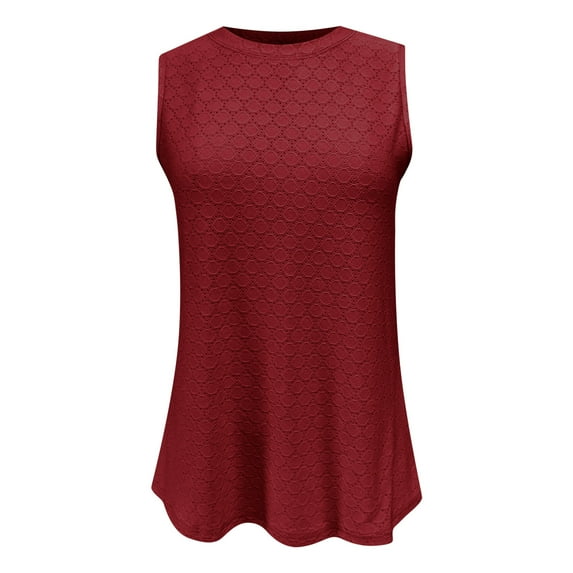 Besolor Summer Tank Tops for Women Crewneck Sleeveless Eyelet Shirts Casual Solid Color Ladies Going out Tees