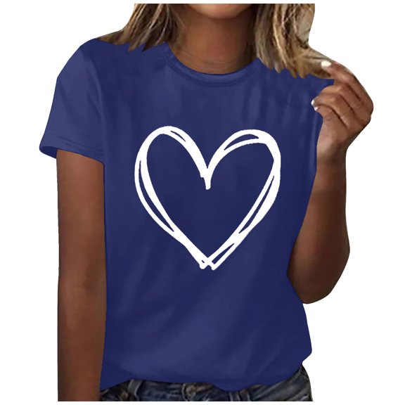 Besolor Summer Tops for Women Heart Printed Crewneck Short Sleeve T-Shirts Casual Loose Going out Blouse Tee