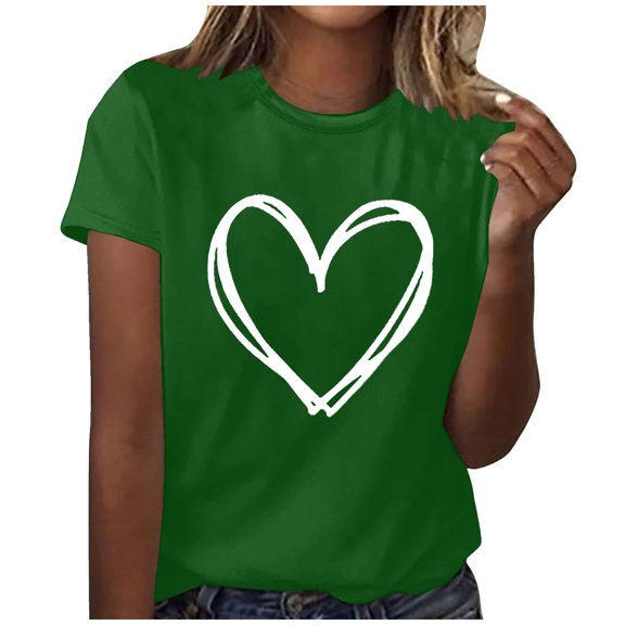 Besolor Summer Tops for Women Heart Printed Crewneck Short Sleeve T-Shirts Casual Loose Going out Blouse Tee