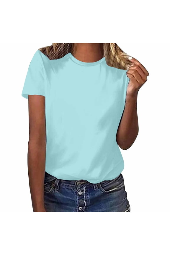 Summer Tops for Women Short Sleeve Creweneck Comfy Fitting Basic Tees Dailywear Plain Tshirt