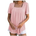thumbnail image 1 of Besolor Summer Tops for Women Square Neck Short Sleeve Going out Shirts Casual Pleated Solid Color Tunic Blouses Ladies Clothes, 1 of 3