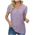 thumbnail image 1 of Besolor Summer Tops for Women V Neck Button Short Sleeve Eyelet T-Shirts Casual Solid Color Going out Tunic Blouses Ladies Clothes, 1 of 3