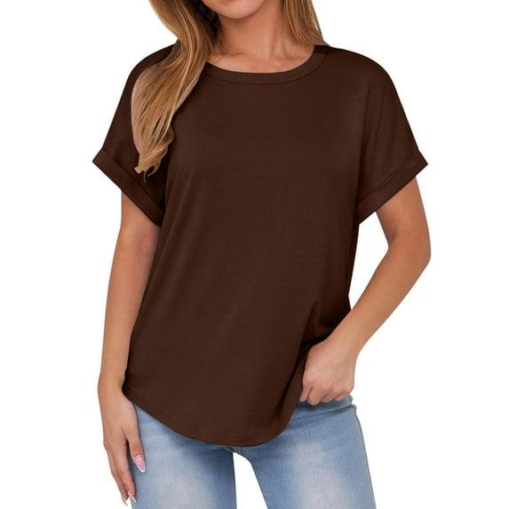 Besolor Summer Tunic Tops for Women Crewneck Short Sleeve T-Shirts Casual Solid Color Basic Blouse Tees