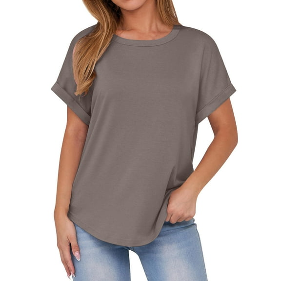 Besolor Summer Tunic Tops for Women Crewneck Short Sleeve T-Shirts Casual Solid Color Basic Blouse Tees