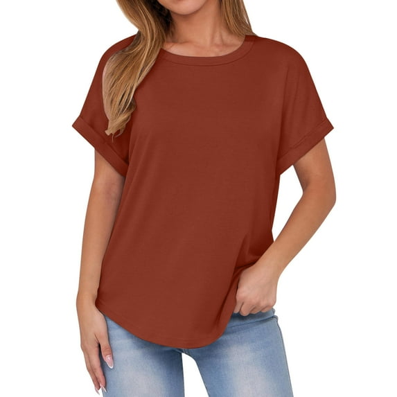 Besolor Summer Tunic Tops for Women Crewneck Short Sleeve T-Shirts Casual Solid Color Basic Blouse Tees