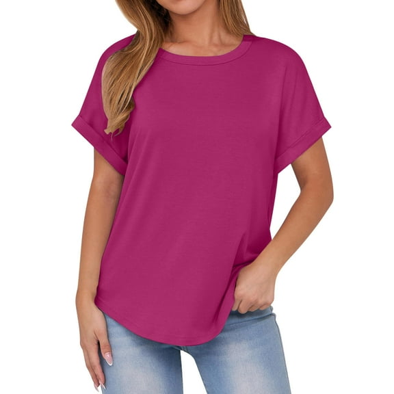 Besolor Summer Tunic Tops for Women Crewneck Short Sleeve T-Shirts Casual Solid Color Basic Blouse Tees