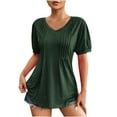 thumbnail image 1 of Besolor Summer Tunic Tops for Women Trendy V Neck Pleated Short Sleeve Shirts Casual Ladies Going out Blouse, 1 of 9