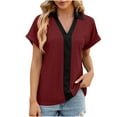 thumbnail image 1 of Besolor Summer Tunic Tops for Women V-Neck Short Sleeve Eyelet Shirts Casual Loose Dressy Blouses Ladies Clothes, 1 of 3