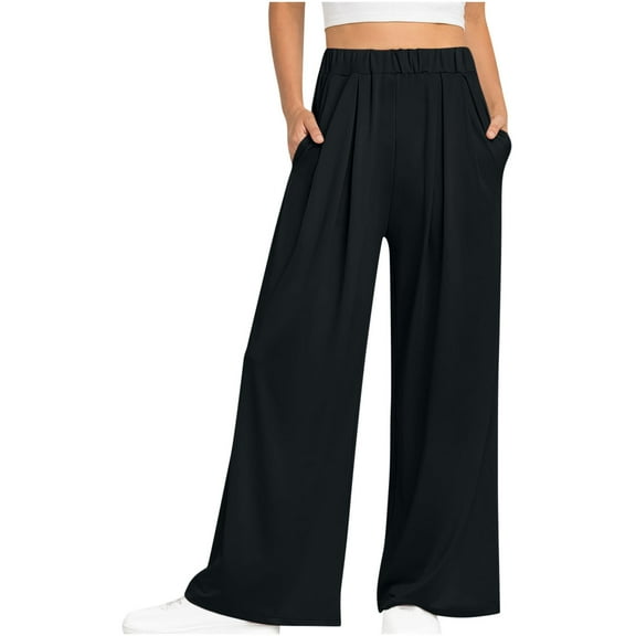 Besolor Summer Wide Leg Pants for Women Casual Baggy Elastic Waist Palazzo Pants Loose Lightweight Loungewear Pants Trousers
