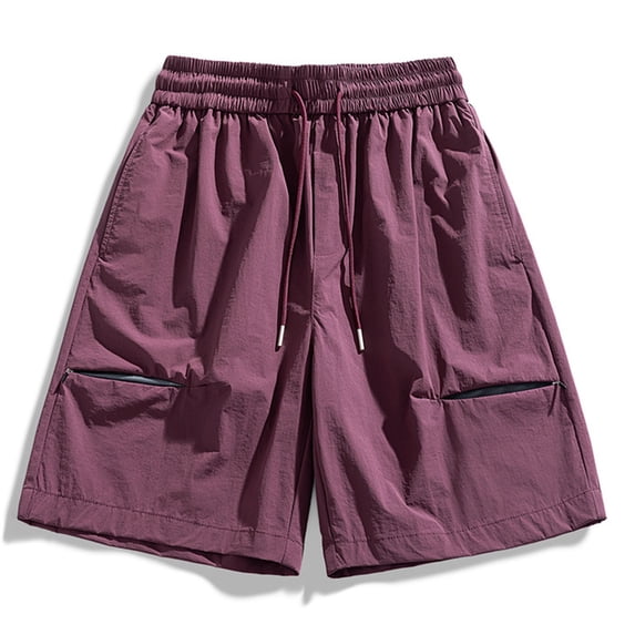 Besolor Summer Workout Shorts for Men Wide Leg Drawstring Elastic Waist Lightweight Casual Athletic Running Knee Length Shorts(Large,Purple)