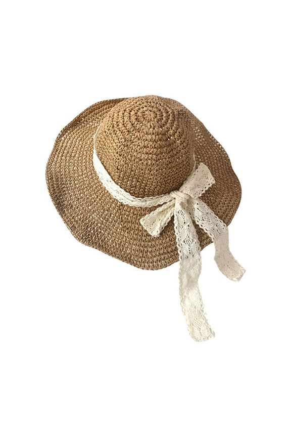 Sun Straw Hats for Women, UPF 50+ UV Protection Foldable Bowknot Wide Brim Summer Beach Vacation Hat