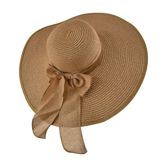 Besolor Sun Straw Hats for Women, UPF 50  UV Protection Foldable Bowknot Wide Brim Summer Beach Vacation Hat