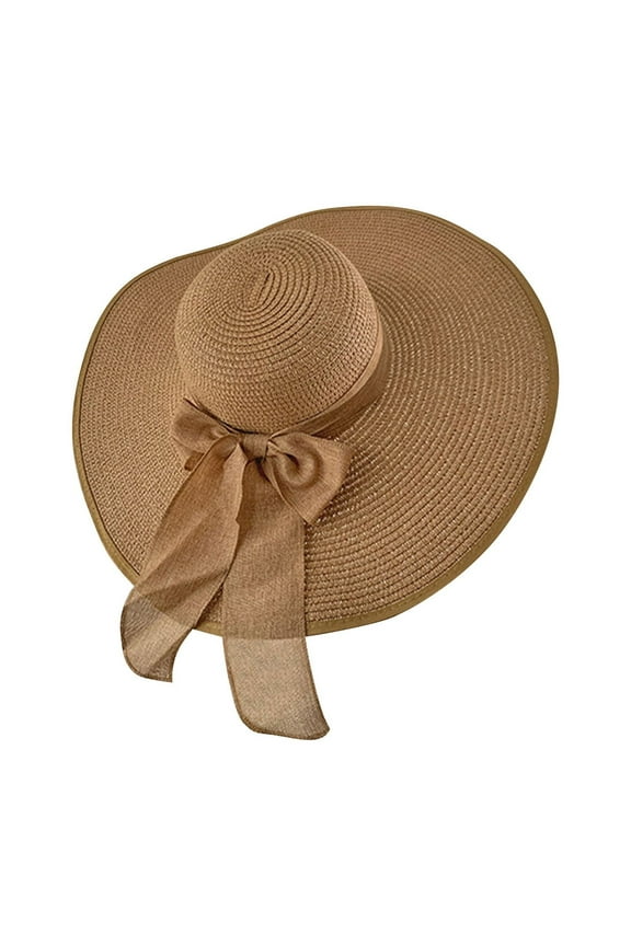 Sun Straw Hats for Women, UPF 50+ UV Protection Foldable Bowknot Wide Brim Summer Beach Vacation Hat