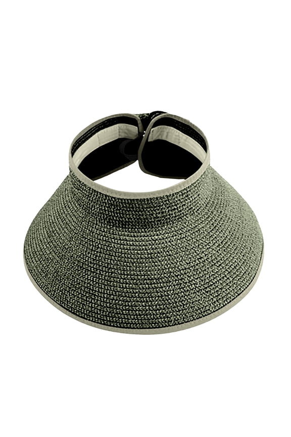 Sun Visor Hats for Women Wide Brim Straw Ponytail UV Protection Summer Beach Hat Packable Foldable Travel Cap
