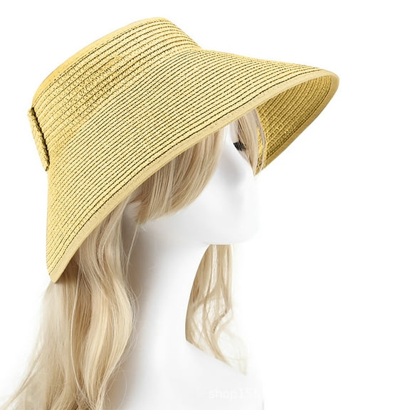 Besolor Sun Visor Hats for Women Wide Brim Straw Ponytail UV Protection Summer Beach Hat Packable Foldable Travel Cap