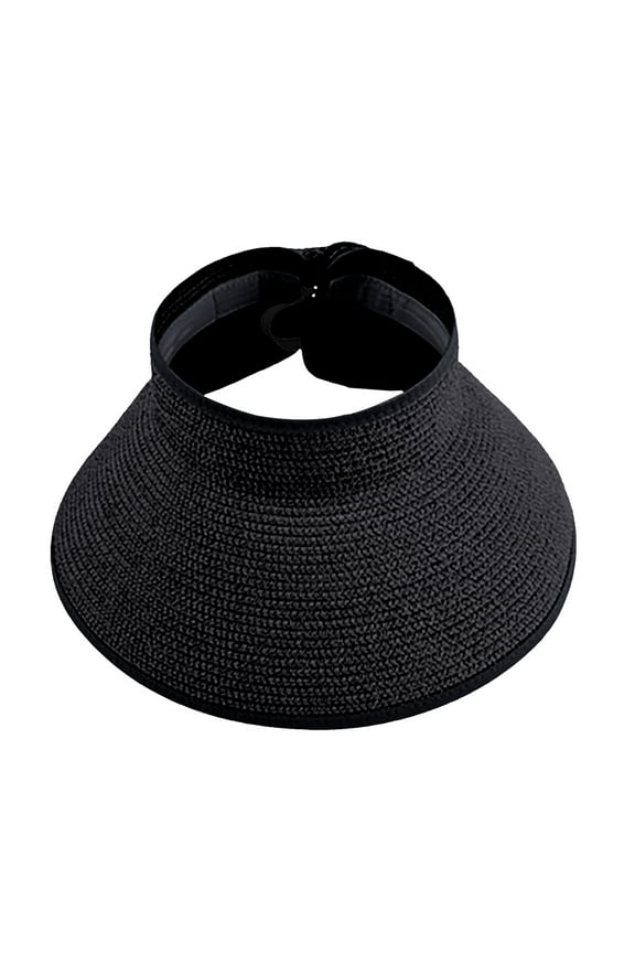 Sun Visor Hats for Women Wide Brim Straw Ponytail UV Protection Summer Beach Hat Packable Foldable Travel Cap
