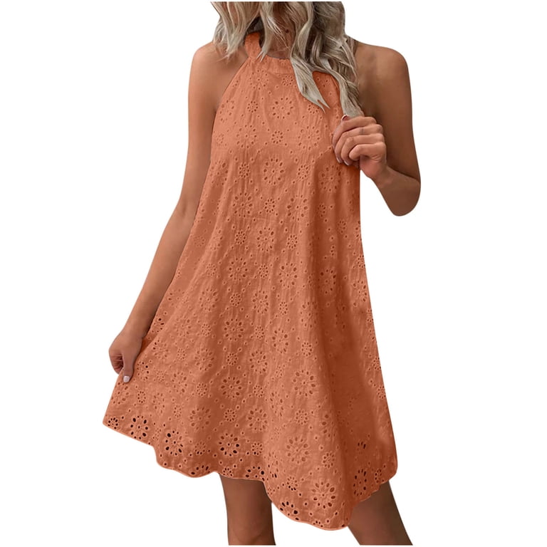 Besolor Sundress for Women Eyelet Embroidery Sleeveless Crewneck Summer  Dresses A-Line Flowy Beach Mini Dress - Walmart.com