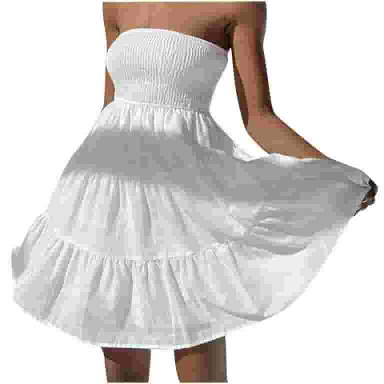 ワンピース RONRON BANDING TUBE TOP SLEEVELESS MINI DRESS WHITE RR24BOP3 Besolor Sundress for Women Strapless Smocked Tube Top Dress