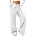 thumbnail image 1 of Besolor Sweatpants Women Elastic Waisted Drawstring Wide Leg Fall Casual Loose Workout Pant with Pockets(X-Large,White), 1 of 7