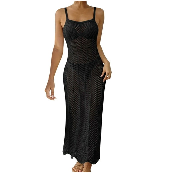 Besolor Swimsuit Coverup for Women Crochet Swim Cover up Knit Hollow out Cover up Sleeveless Beach Long Dress