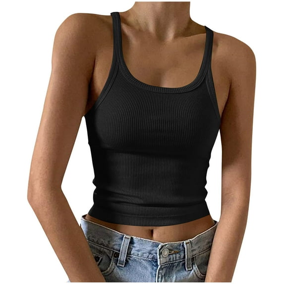 Besolor Tank Top for Women Summer Sleeveless Scoop Neck Ribbed Workout Slim Fitted Basic Cami Tee Shirts