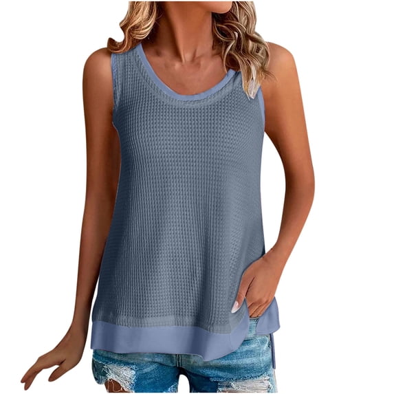 Besolor Tank Tops for Women Sleeveless Summer Tops Casual Basic Tops Crewneck Loose Blouses Color Block Shirts