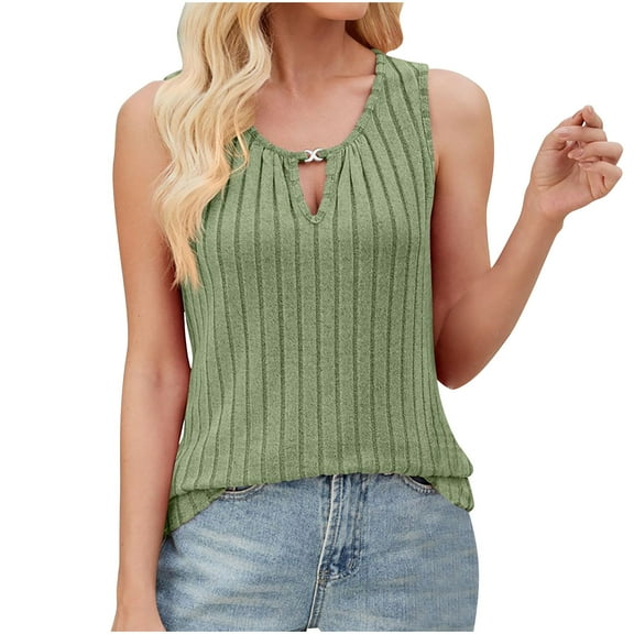 Besolor Tank Tops for Women Trendy Keyhole Neck Knit Sleeveless Blouses Summer Casual Basic Tee Shirts