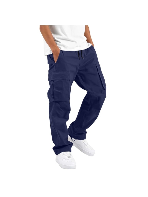 Teen Boys Cargo Pants Drawstring Elastic Waist Straight Leg Casual Loose Workout Hiking Kids Trousers with Multi-pocket(14-15 Years,Navy)