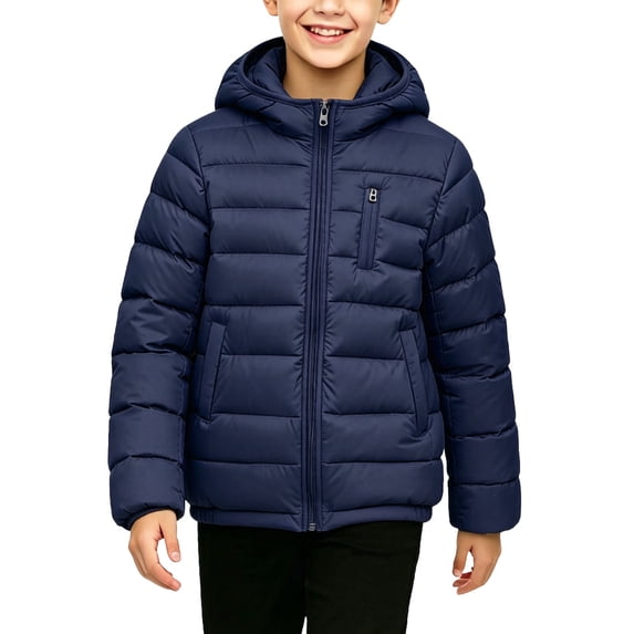 Besolor Teen Boys down Jacket Long Sleeve Zipper Hooded Lightweight Casual Outdoor Thermal Warm Puffer Jackets with Pockets(16-17 Years,Navy)