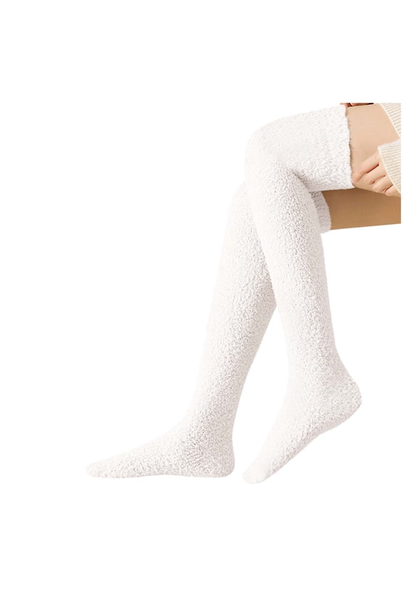Thigh-High Fuzzy Socks for Women Soft Warm Long Cozy Slipper Plush Winter Over the Knee Socks Christmas Gifts