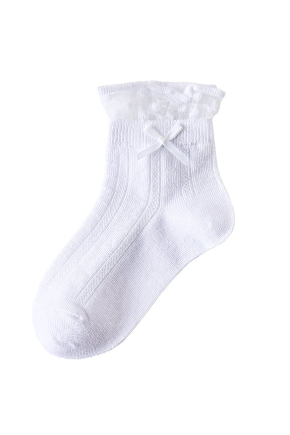 Toddler Baby Girls Lace Trim Socks Cute Bowknot Cotton Ankle Dress Princess Dance Socks for Kids 1-13 Years