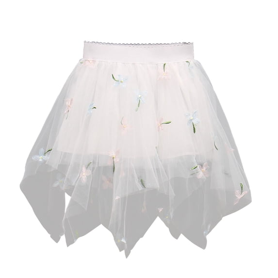 Besolor Toddler Baby Girls Layered Tulle Skirt Mesh Elastic Waist Embroider A-Line Party Dance Short Skirts
