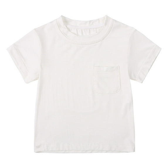 Besolor Toddler Baby Summer T-Shirt Boy Girl Round Neck Short Sleeve Solid Color Basic Tee Tops Homewear