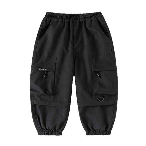 Besolor Toddler Boys Clothes Cargo Pants Elastic Waisted Cinch Bottom Pant Casual Loose Kids Workout Running Trousers with Pockets(7-8 Years,Black)