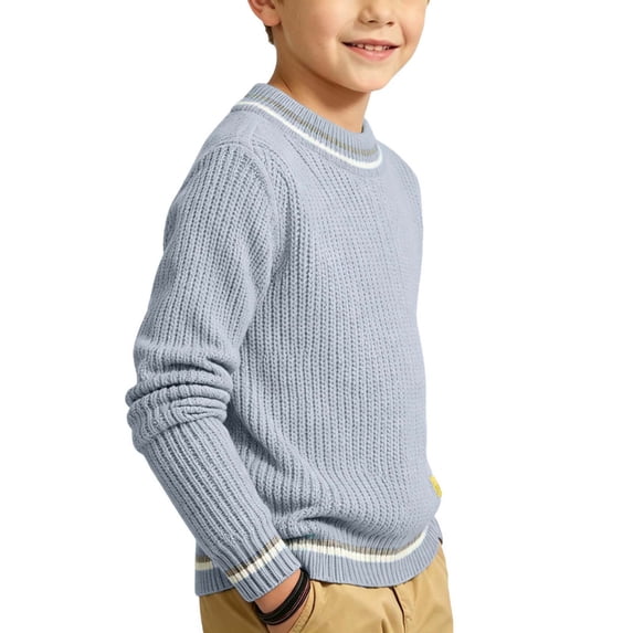 Besolor Toddler Boys Fall Sweaters Long Sleeve Crewneck Casual Thickened Warm Knitwear Kids Boy Pullover Tops(2-3 Years,Light Blue)