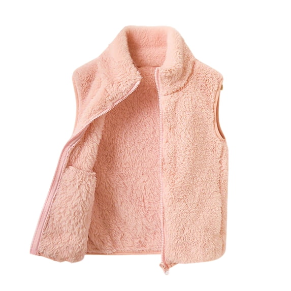 Besolor Toddler Boys Girls Fall Winter Fuzzy Vests Thermal Thick Warm Sleeveless Zipper Jackets Waistcoat with Pockets(1-2 Years,Pink)
