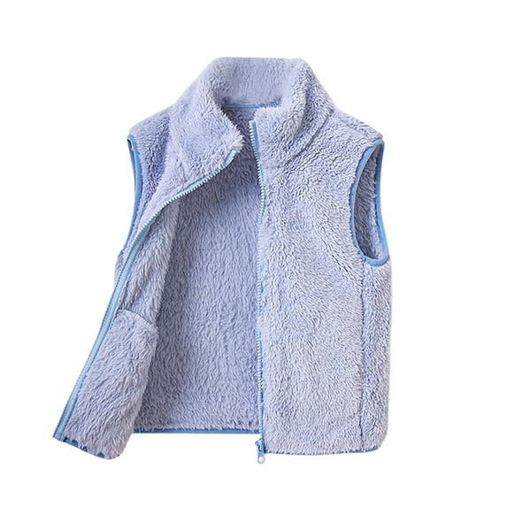 Besolor Toddler Boys Girls Fall Winter Fuzzy Vests Thermal Thick Warm Sleeveless Zipper Jackets Waistcoat with Pockets(10-11 Years,Light Blue)