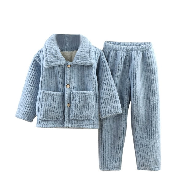 Besolor Toddler Boys Girls Flannel Pajšmas Plush Fuzzy Buttton down Tops and Pants Sets Warm Outfits Loungewear Homewear