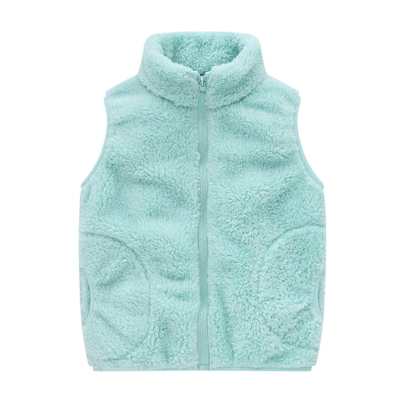 Besolor Toddler Boys Girls Fleece Vests Kids Fall Winter Thick Keep Warm Casual Sleeveless Stand Collar Zipper Coat Jacket with Pockets
