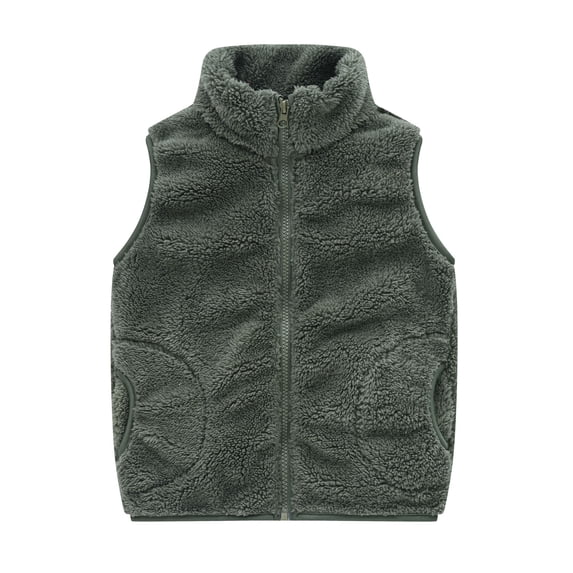 Besolor Toddler Boys Girls Fleece Vests Kids Fall Winter Thick Keep Warm Casual Sleeveless Stand Collar Zipper Coat Jacket with Pockets