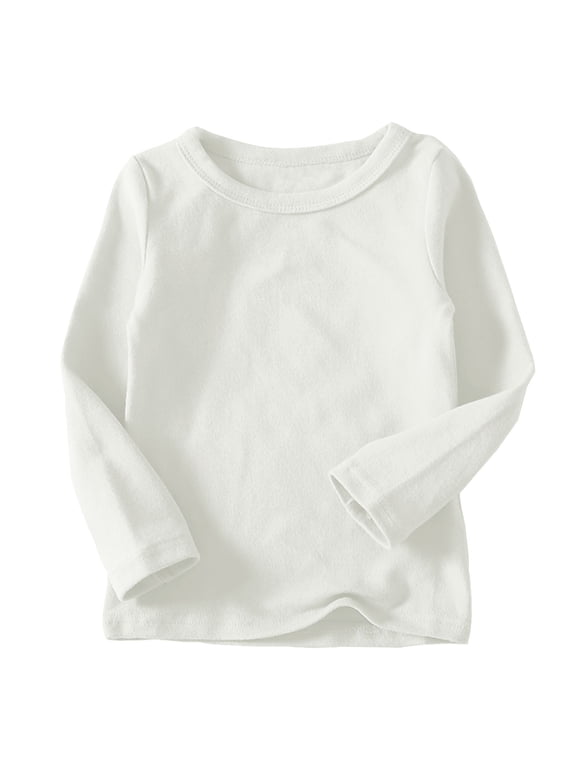 Toddler Boys Girls Long Sleeve T-Shirts Kids Casual Solid Color Crew Neck Basic Tops Layering Tees(3-4 Years,White)
