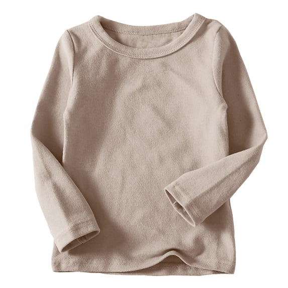Besolor Toddler Boys Girls Long Sleeve T-Shirts Kids Casual Solid Color Crew Neck Basic Tops Layering Tees(4-5 Years,Khaki)