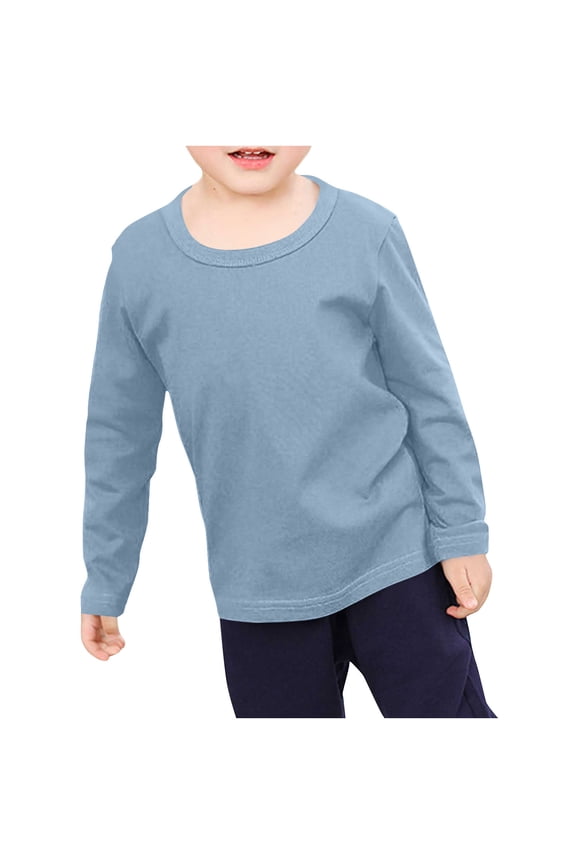 Toddler Boys Girls Long Sleeve T-Shirts Kids Casual Solid Color Crew Neck Basic Tops Layering Tees
