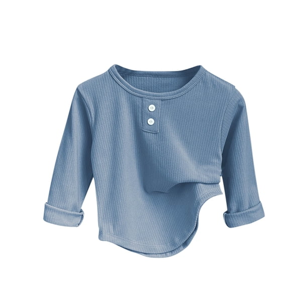Besolor Toddler Boys Girls Long Sleeve T-Shirts Kids Crewneck Button Ribbed Basic Tops Layering Tees Fall Clothes