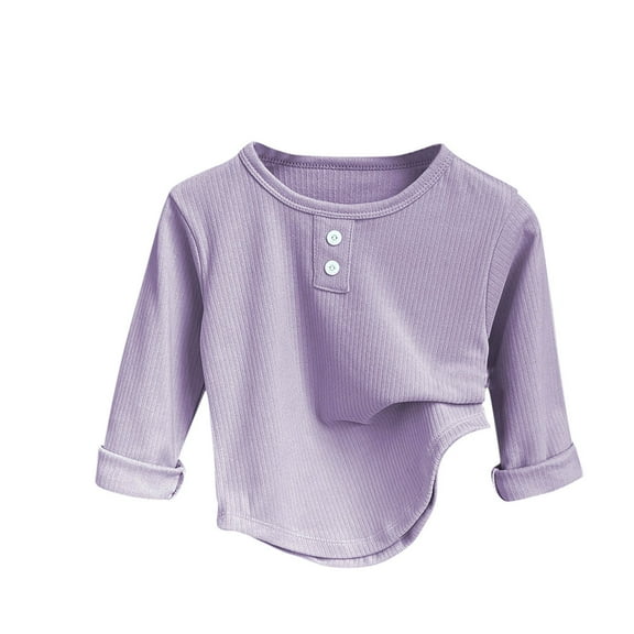 Besolor Toddler Boys Girls Long Sleeve T-Shirts Kids Crewneck Button Ribbed Basic Tops Layering Tees Fall Clothes